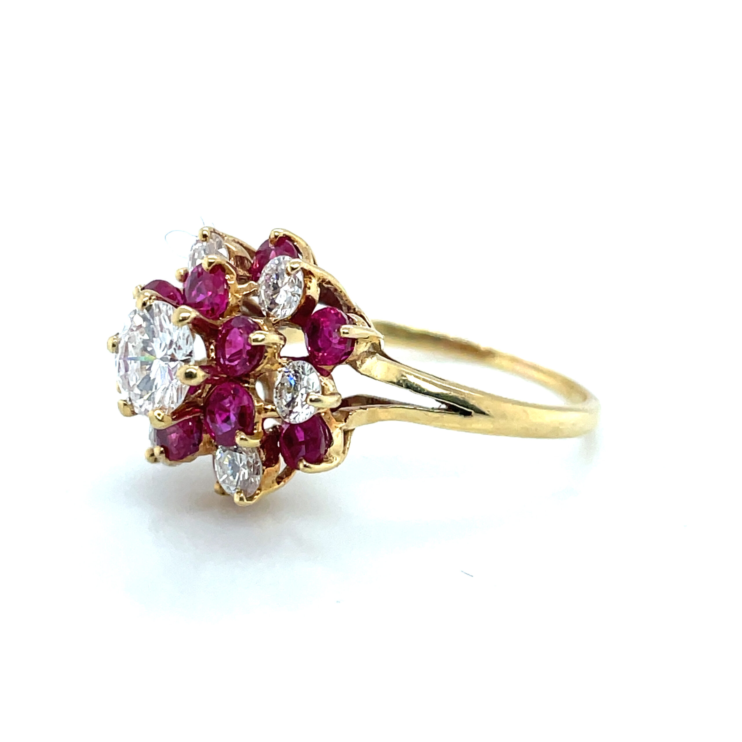 Diamond and Ruby Flower Cluster Ring in 18KYG - Image 2