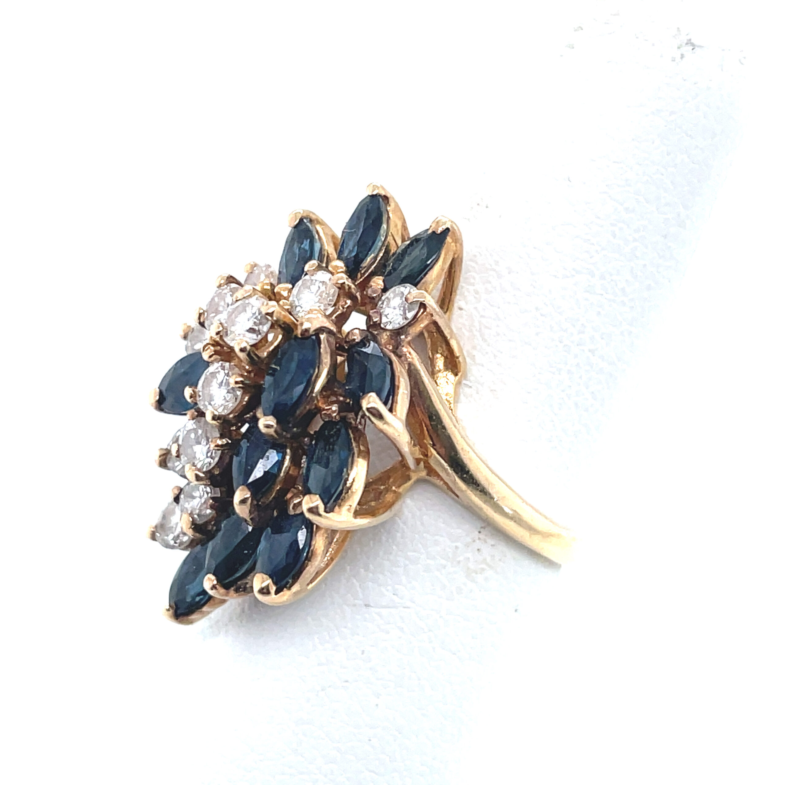 Diamond and Sapphire Cascade Ring in 14KYG - Image 2