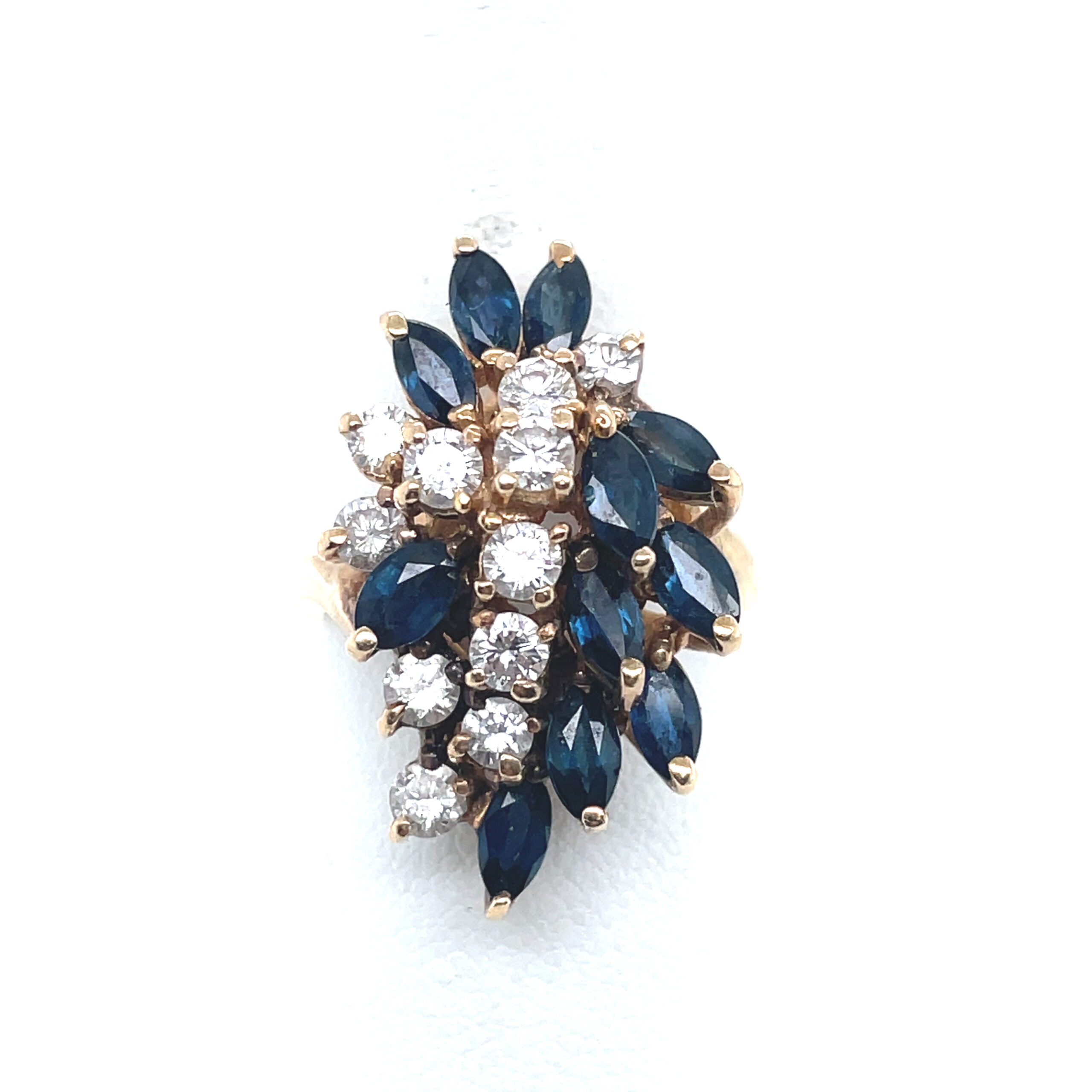 Diamond and Sapphire Cascade Ring in 14KYG