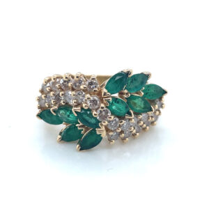 Marquise Emerald and Diamond Ring in 14KYG