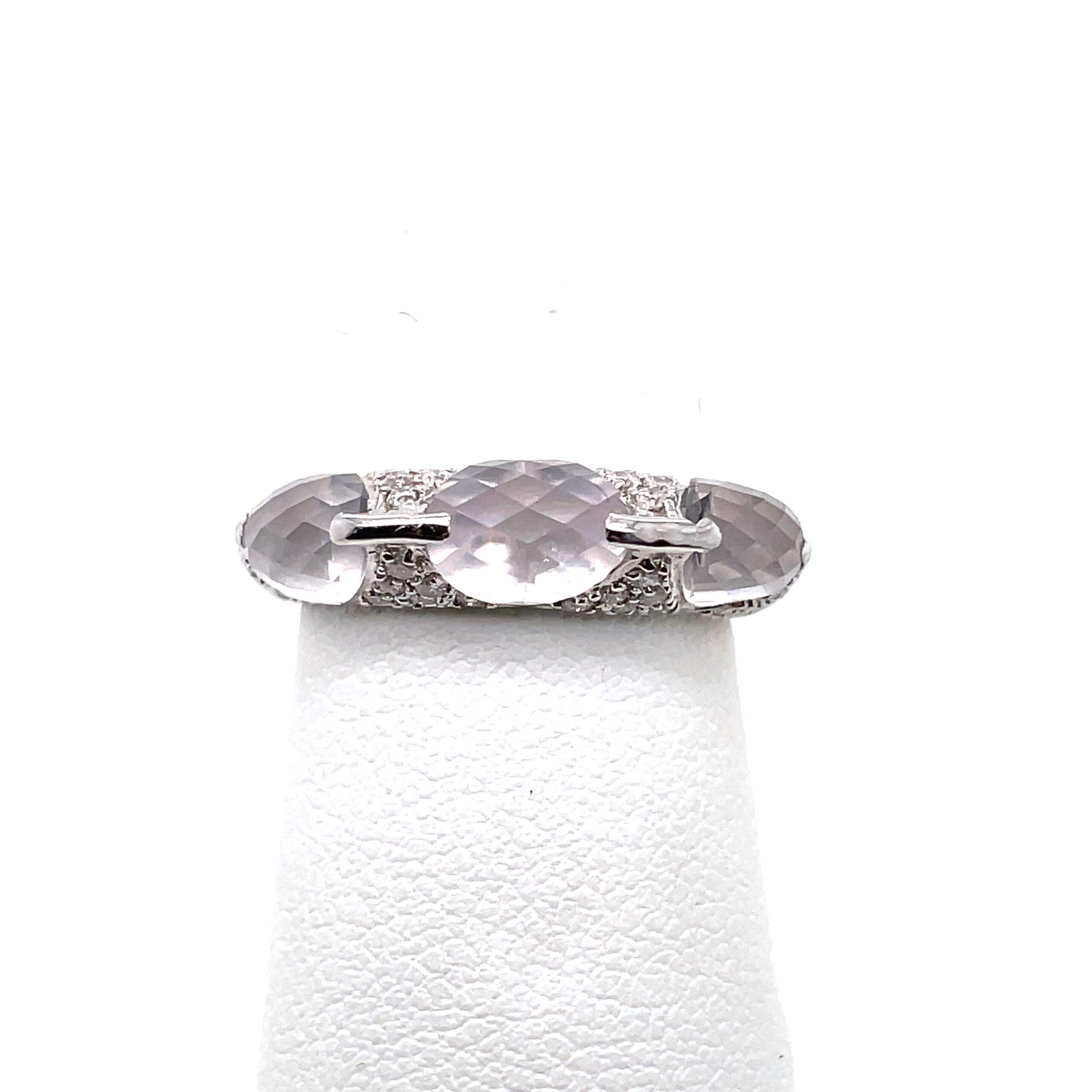 Rose Quartz and Diamond Ring in 14KWG - Image 2