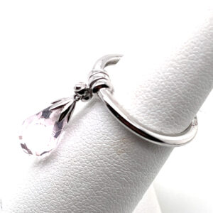 Rose Quartz Tear Drop Ring With Diamonds in 14KWG