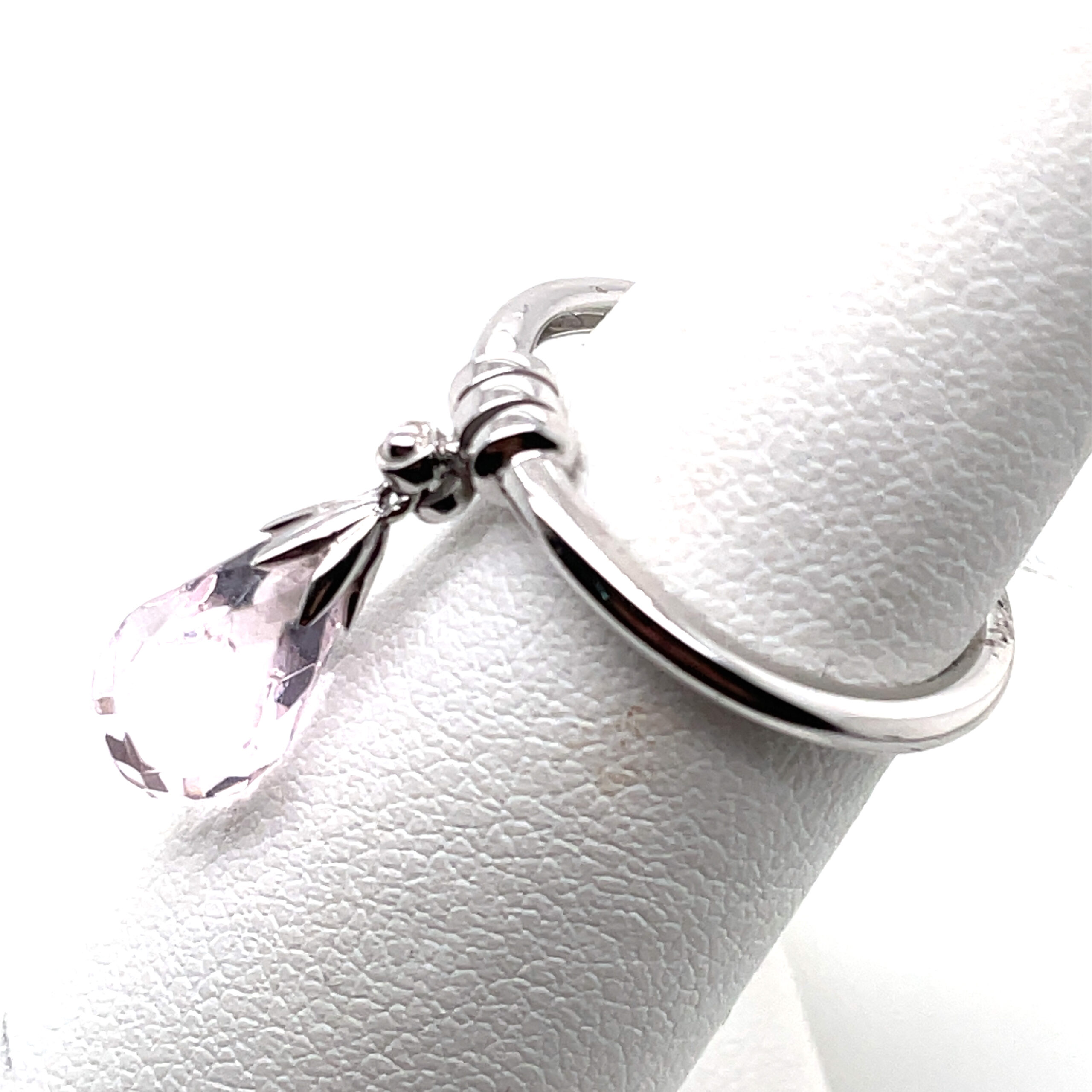 Rose Quartz Tear Drop Ring With Diamonds in 14KWG