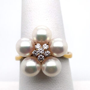 Mikimoto 5-Pearl and Diamond Ring in 18KYG