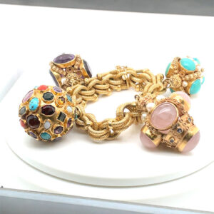Etruscan Multi-Stone Charm Bracelet in 18KYG