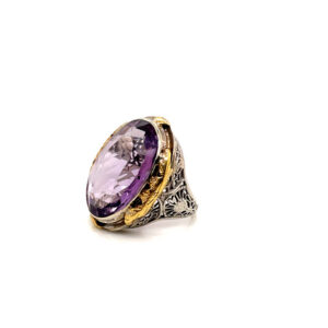 Amethyst Oval Ring in 18K Two-Tone Gold