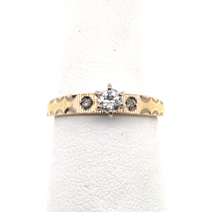 Diamond Ring With Crimped Design in 14KYG