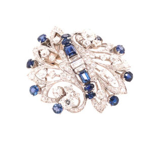 Diamond and Sapphire Brooch in Platinum