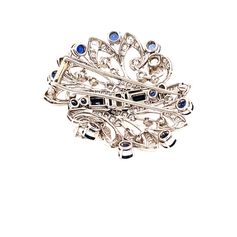 Diamond and Sapphire Brooch in Platinum - Image 2