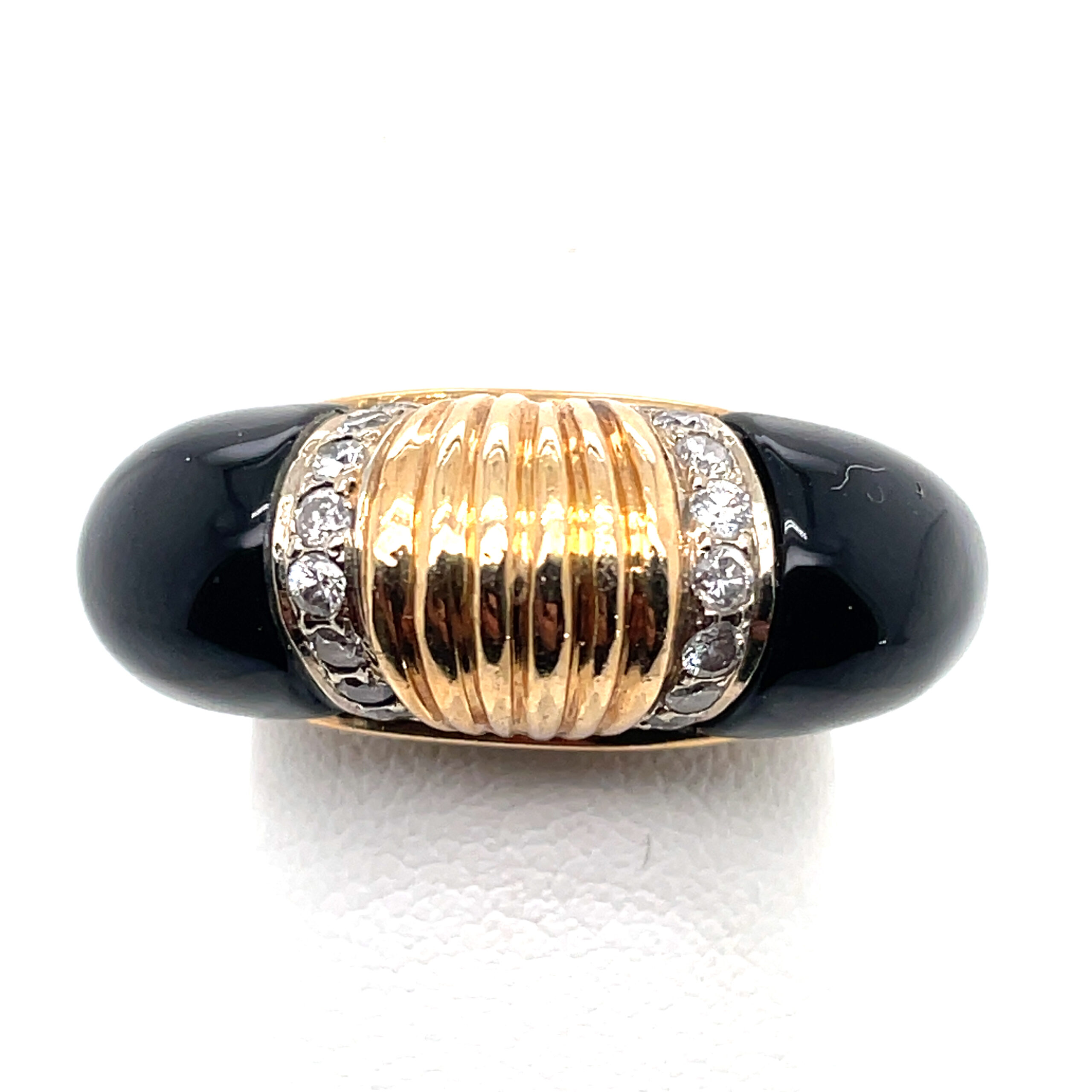 Onyx Ring with Diamonds and Yellow Gold Tufts in 14KYG - Image 2