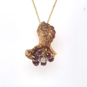 Flower Pendant with Ruby and Diamond in 14KYG