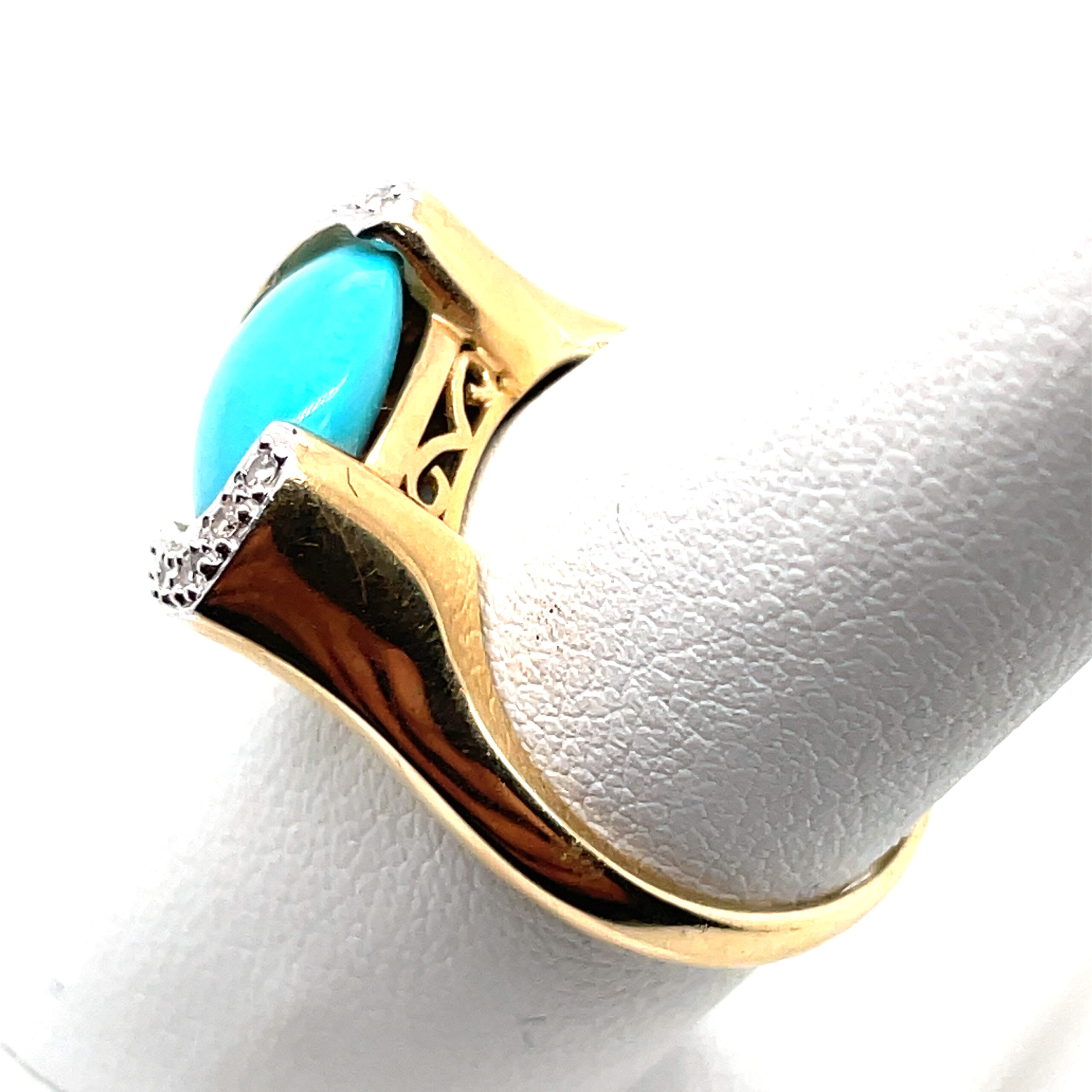 Le Vian® Pear-Shaped Turquoise and Diamond Ring in 14KYG - Image 2