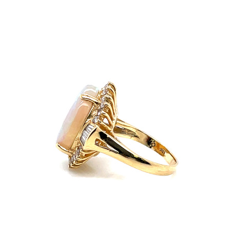 Opal Ring With Tapered Baguette & Round Diamonds in 14KYG - Image 3