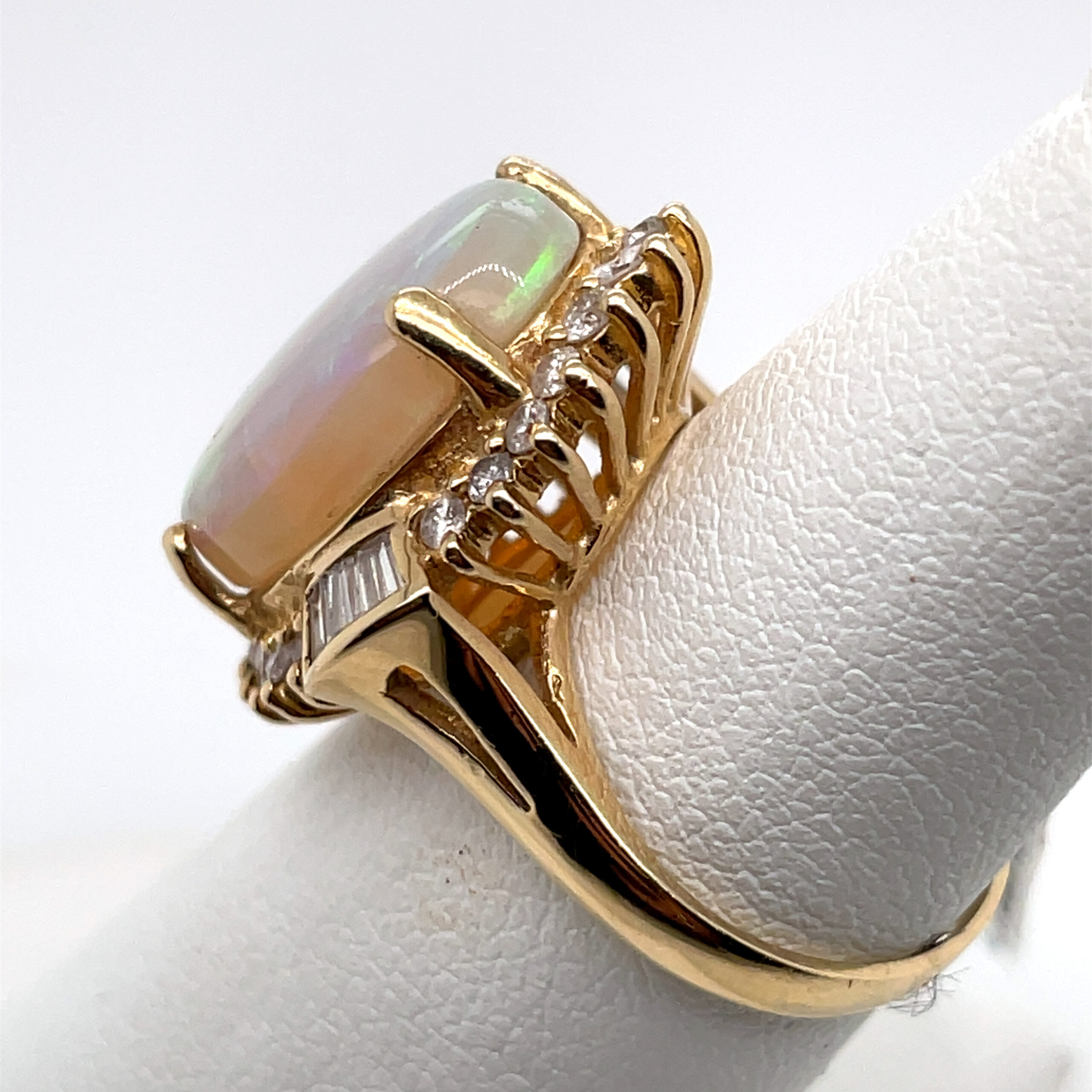 Opal Ring With Tapered Baguette & Round Diamonds in 14KYG - Image 2