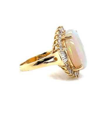 Opal Ring With Tapered Baguette & Round Diamonds in 14KYG - Image 5