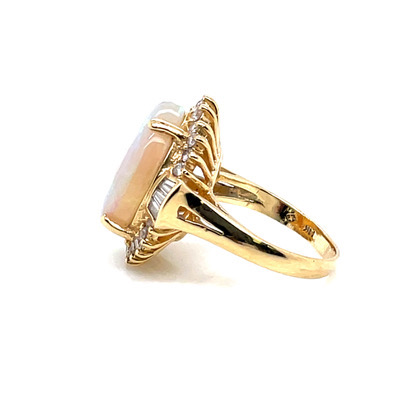 Opal Ring With Tapered Baguette & Round Diamonds in 14KYG - Image 6