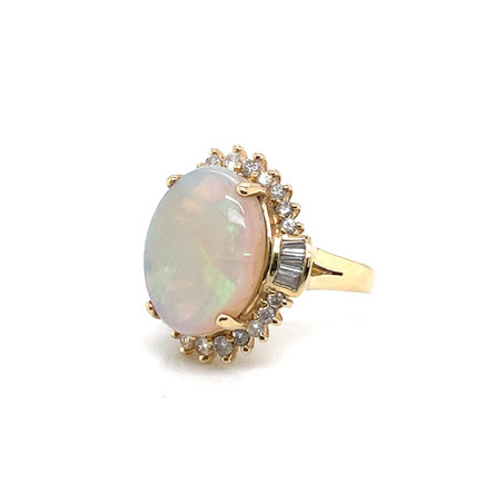 Opal Ring With Tapered Baguette & Round Diamonds in 14KYG - Image 8