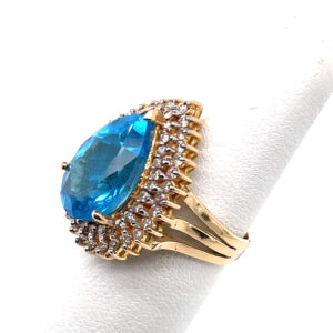 Blue Topaz and Diamond Ring in 14KYG