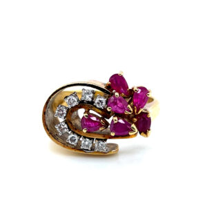 Toliro Ruby and Diamond Horseshoe Ring in 18KYG