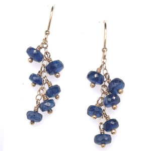 Blue Sapphire Bead Earrings in Yellow Gold