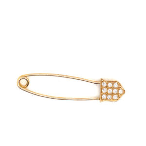 Safety Pin Brooch with Ten Diamonds in Yellow Gold