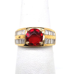 Orange Spinel Ring with Baguette Diamonds in 18KYG
