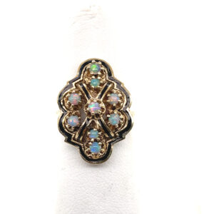 9-Stone Opal and Enamel Ring in 14KYG