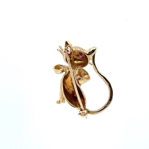 Ruby and Emerald Cat Brooch in 14KYG - Image 2