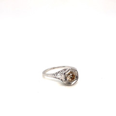 Antique Mine-Cut Champagne Diamond Solitaire Ring
