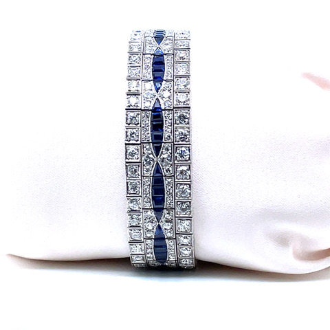 Antique Diamond and Sapphire Bracelet in Platinum - Image 2