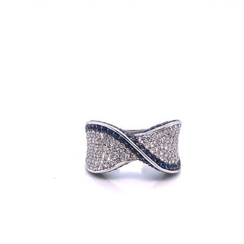 Diamond and Sapphire Pavé Swirl Ring in 18KWG