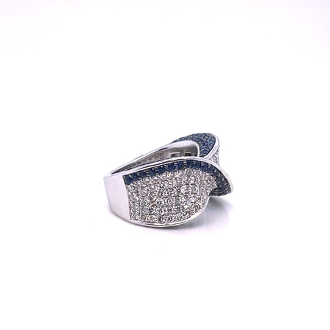 Diamond and Sapphire Pavé Swirl Ring in 18KWG - Image 3