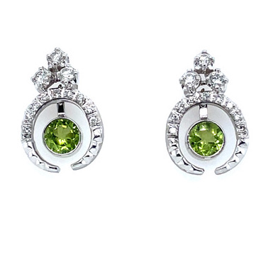 Peridot and Diamond Crescent Earrings in 14KWG