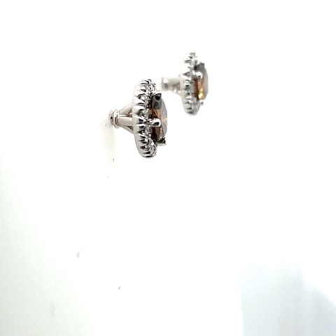 Brown Diamond Studs with Diamond Halo in 14KWG - Image 2