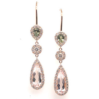 Mia Morganite, Sapphire and Diamond Earrings in 14KRG