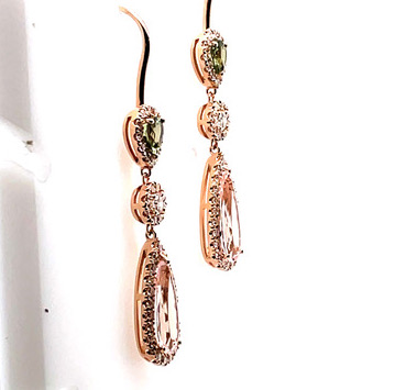 Mia Morganite, Sapphire and Diamond Earrings in 14KRG - Image 2