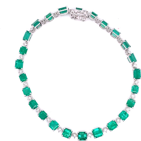Emerald and Diamond Tennis Bracelet in 18KWG - Image 2