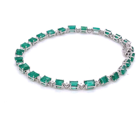 Emerald and Diamond Tennis Bracelet in 18KWG - Image 3