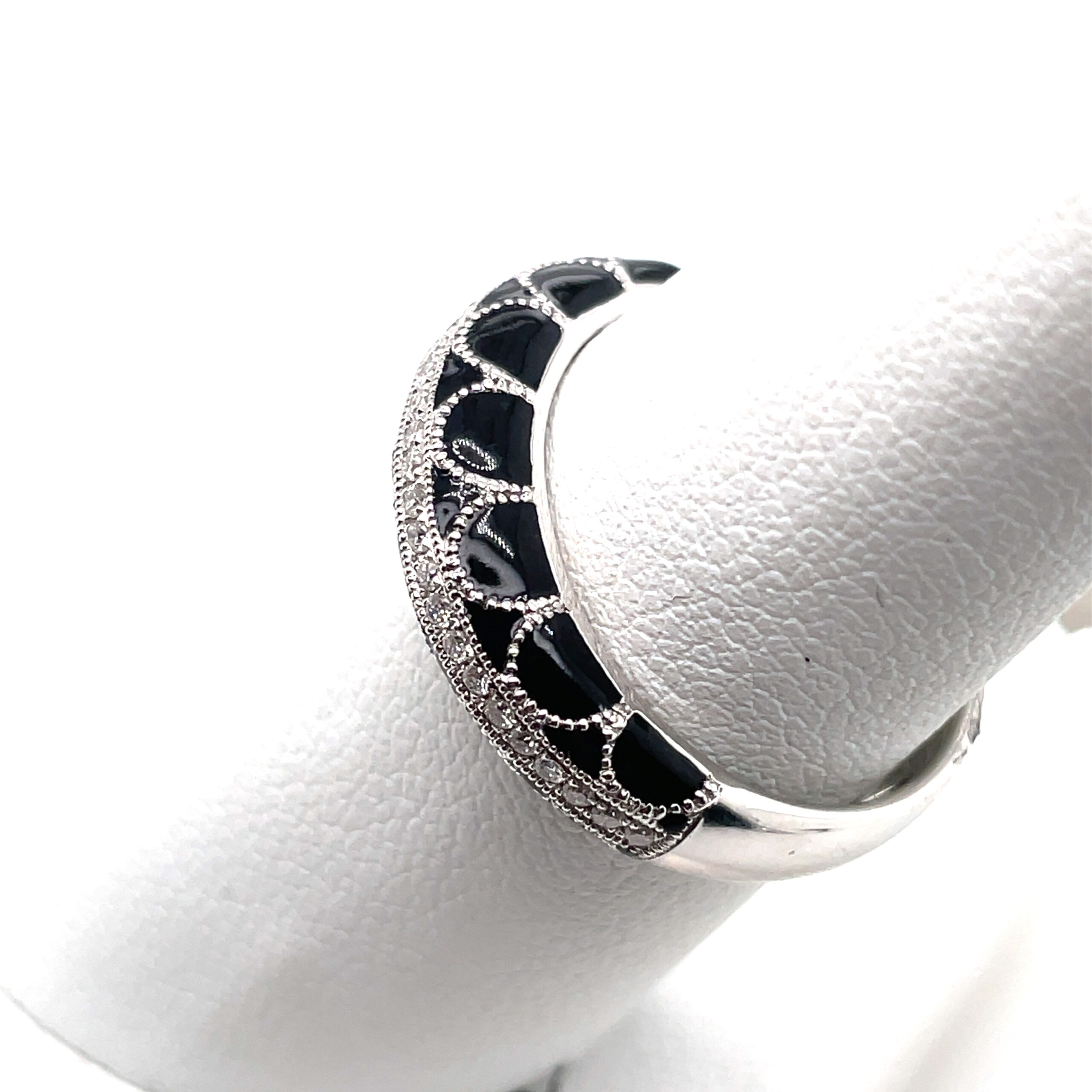 Black Enamel and Diamond Band in 18KWG
