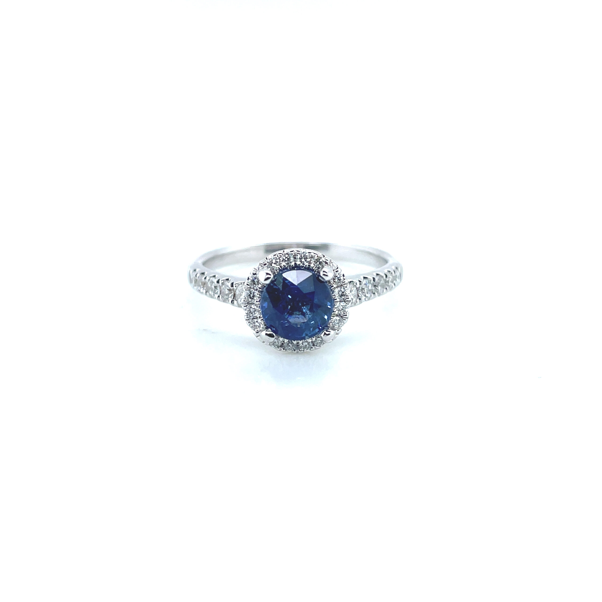 Sapphire Ring With Diamond Halo in 18KWG