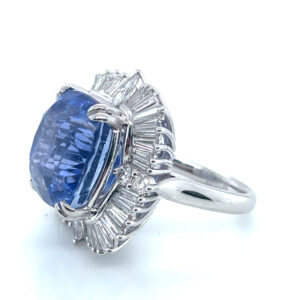 Sapphire Ballerina Ring With Diamond Halo in Platinum