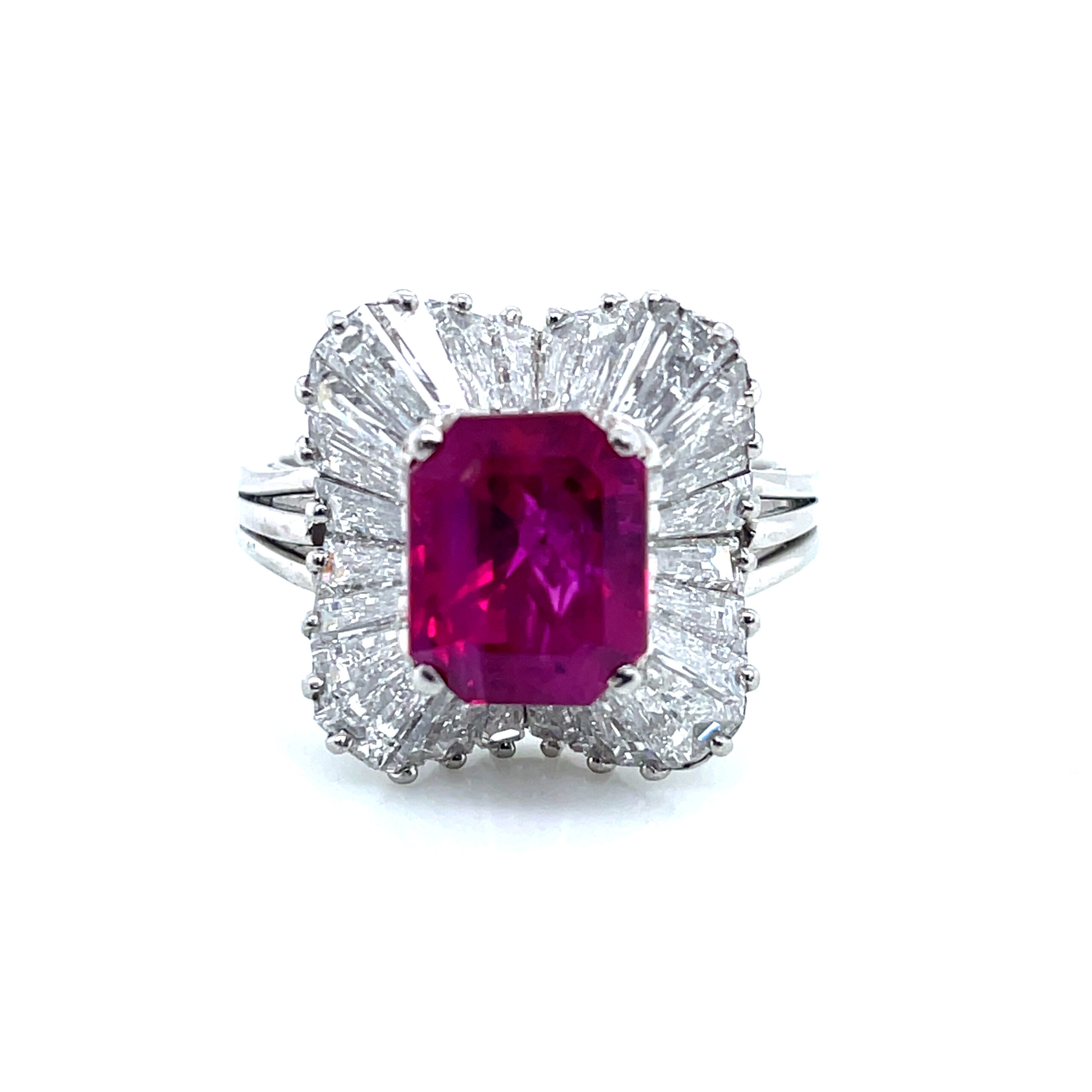 Ruby and Diamond Ballerina Ring in Platinum - Image 2
