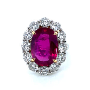 Ruby Ring with Diamond Halo in 18KWG