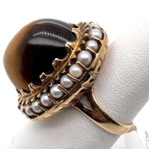 Tigereye Ring With Pearls in 14KYG