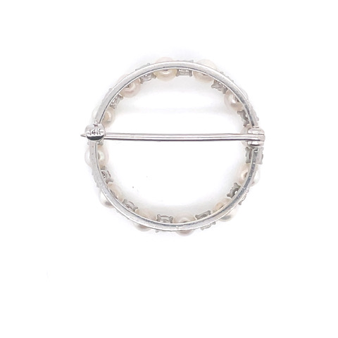 Circle Brooch with Pearls and Diamonds in 14KWG - Image 2