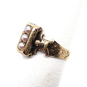 3-Pearl Art Deco Ring in 14KYG