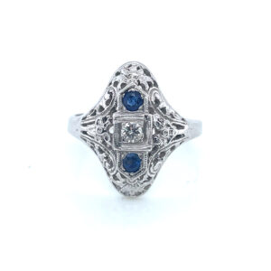 Sapphire and Diamond Filigree Ring in Platinum