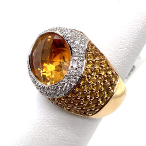 Citrine Ring with Diamonds and Yellow Sapphires in 18KYG