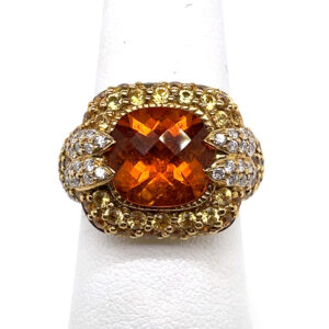 Citrine Ring with Diamond and Yellow Sapphire in 18KYG
