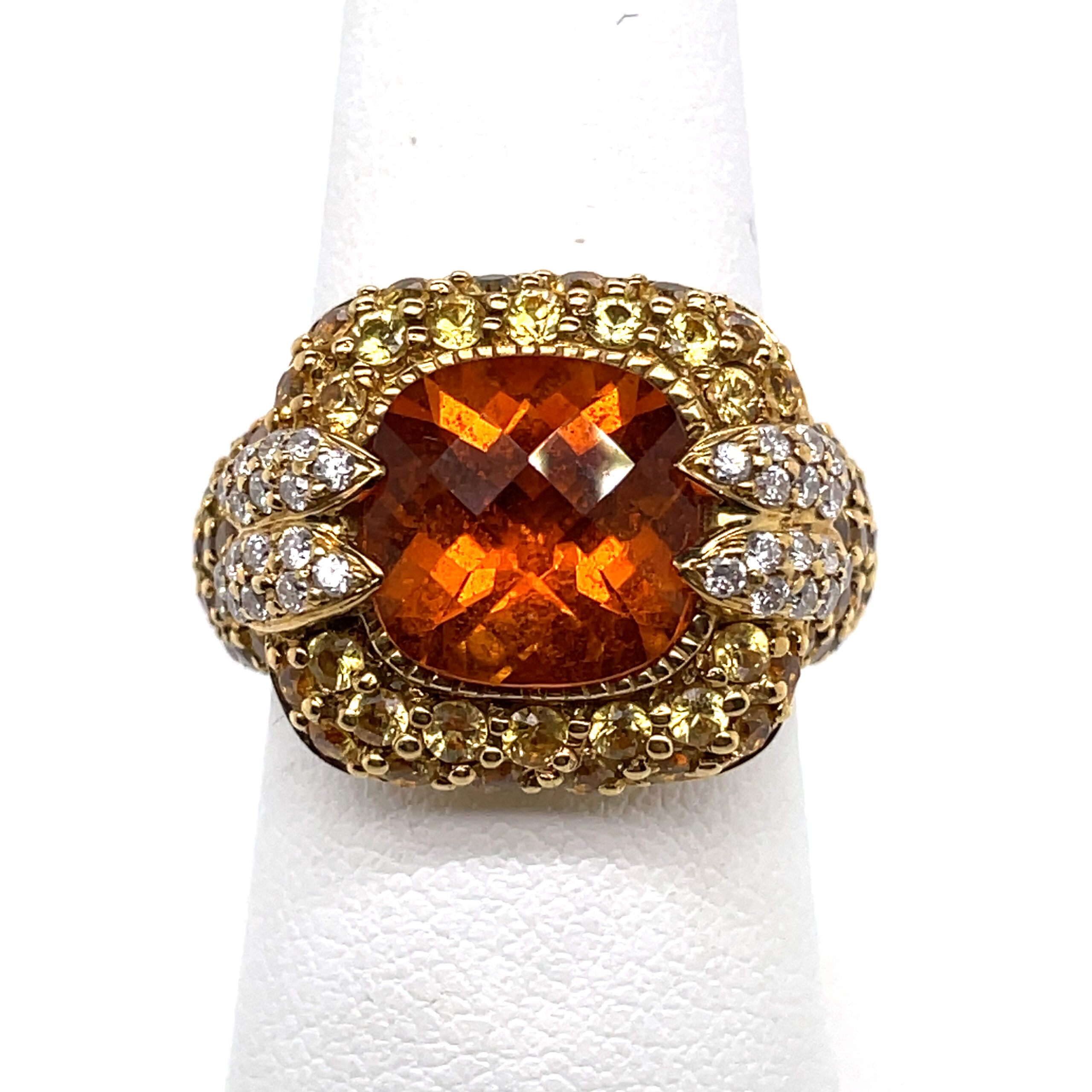 Citrine Ring with Diamond and Yellow Sapphire in 18KYG